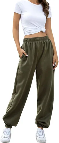 Vista 4 de HeSaYep - Pantalones deportivos de cintura alta para mujer, pantalones deportivos holgados para descansar