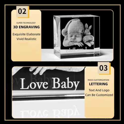 Vista 5 de Foto de cristal 3D personalizada, regalo romántico para hombres y mujeres, marcos de fotos de cristal grabados personalizados, regalos para el día