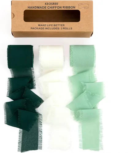 Vista 7 de KEOSREE 3 Rollos de Cinta de Gasa Negra Hecha a Mano, 1.5" x 21 Yardas Cintas de Seda con Flecos Deshilachados (3 Rollos *7 Yardas) para Envolver