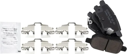 Vista 4 de TRQ Kit de pastillas de freno trasero y rotor, kit químico de freno, pastillas de freno Rotor de freno de cerámica compatible con Scion tC 2011-2016