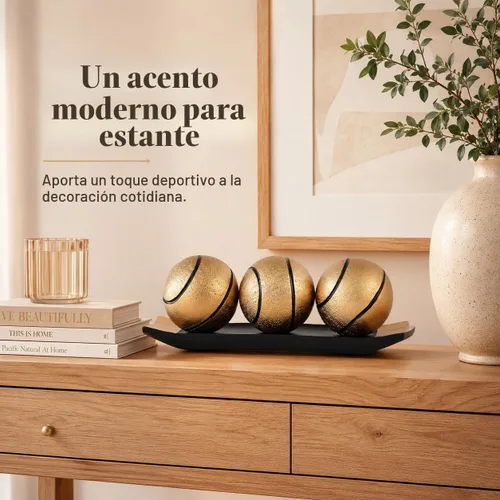 Vista 4 de Bolas decorativas de oro negro para decoración del hogar, 3 orbes de resina con bandeja de exhibición, centro de mesa inspirado para mesa de café