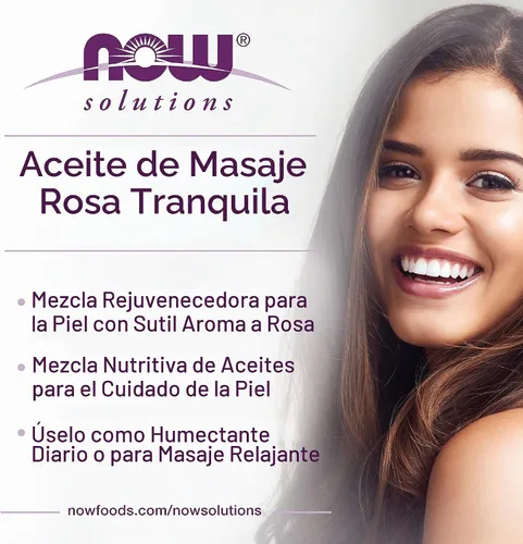 Vista 4 de NOW Solutions, Aceite de masaje de rosa tranquila, hidratante corporal, 8 onzas líquidas