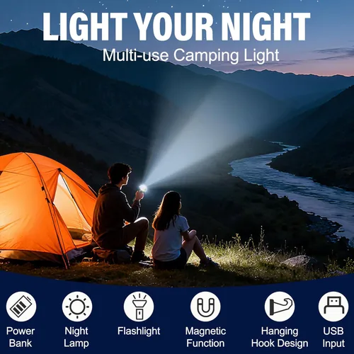 Vista 4 de Luces telescópicas para acampar, linterna magnética plegable, luz de campamento portátil regulable alimentada por USB, 2 modos de iluminación