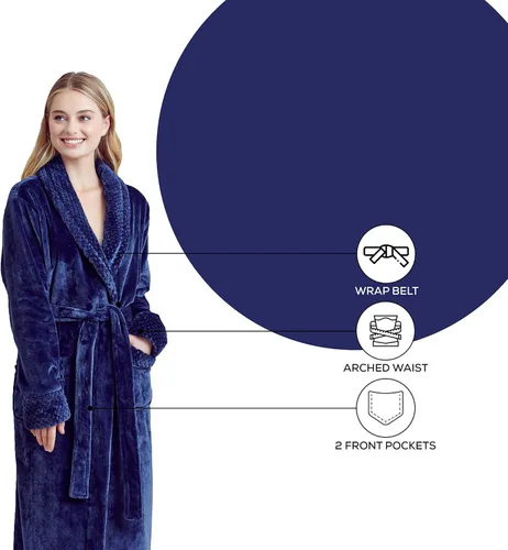 Vista 2 de Bata de baño de forro polar cómoda para mujer - Bata suave de felpa para mujer