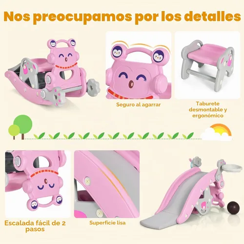 Vista 3 de GLACER Juguete mecedor 6 en 1 para niños pequeños, tobogán para niños con Pingüino rosa