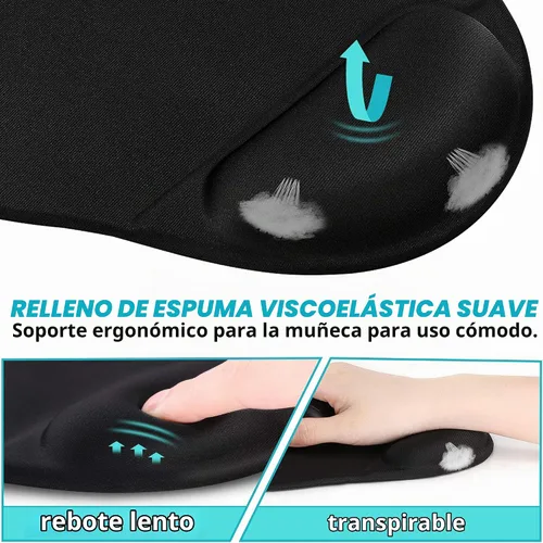 Vista 4 de Paquete de 3 alfombrillas ergonómicas para mouse con soporte para reposamuñecas, alfombrilla de mouse redonda para juegos con superficie lisa y base