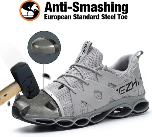 Vista 2 de Kezhiho Steel Toe Shoes for Men Women Cushion Comfortable Work Shoes Lightweight Breathable Sneakers Slip Resistant Indestructible Construction