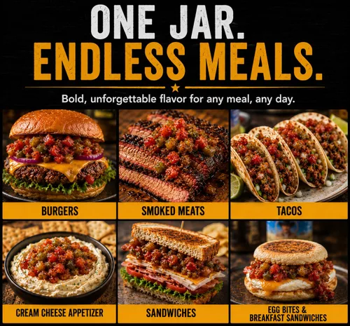 Vista 5 de Kent Rollins Cowboy Chutney – Dulce & Picante Chile verde y Chipotle Topping – Perfecto para hamburguesas, queso crema, tacos y parrilla – 18 onzas