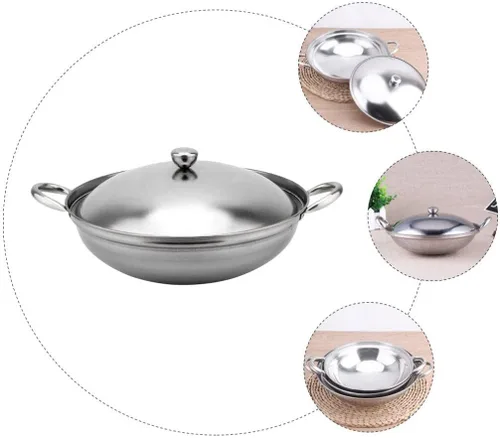 Vista 6 de 1 juego de cubierta estufa de alcohol olla de mariscos olla de acero inoxidable para saltear olla coreana olla de paella olla para freír sartenes