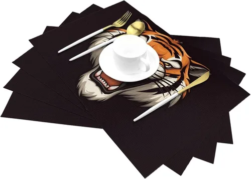 Vista 6 de 6 PCS PVC Placemats Set Place Mats Big Mouth Tiger Non-Slip Weave Place Mats 12" x 18" Farmhouse Table Mat Set for Family Dinners Wedding Parties