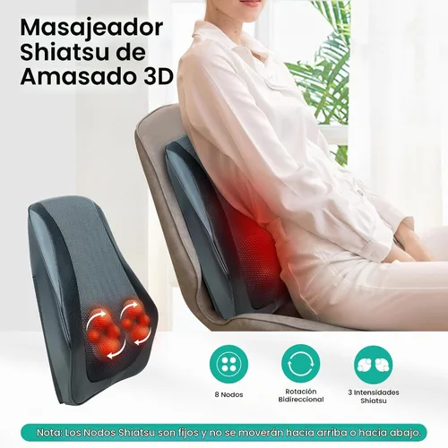 Vista 2 de Snailax Masajeador de cuello y espalda con calor, almohada de masaje Shiatsu 4D para el dolor