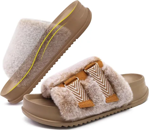 Vista 14 de KuaiLu Pantuflas ortopédicas para mujer con soporte de arco, sandalias acolchadas suaves para mujer, sandalias de moda con punta abierta, de piel