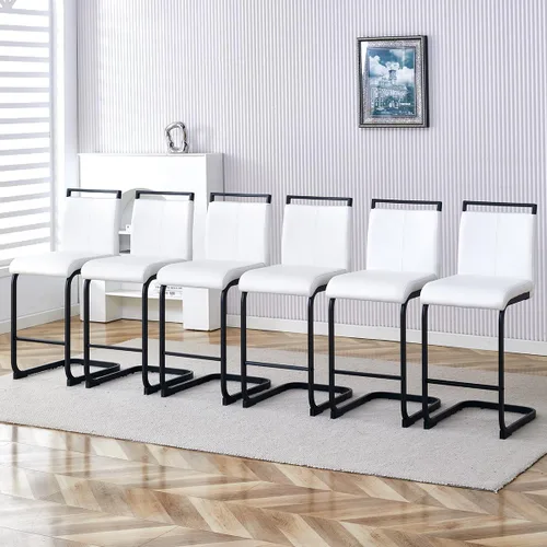 Vista 12 de gopop Juego de 2 taburetes de bar de altura de mostrador con respaldo, taburetes de cocina de cuero sintético negro con patas de metal recubierto