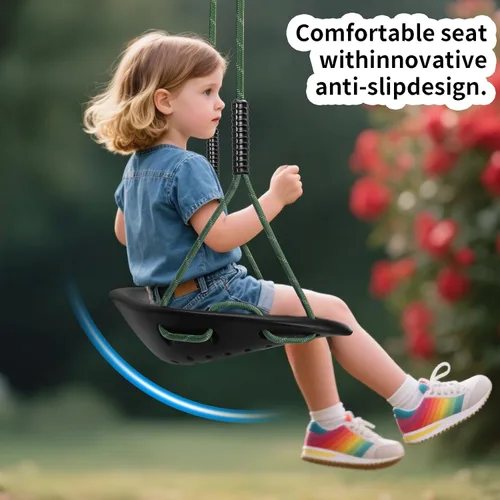 Vista 4 de Columpio resistente para árbol, asiento de columpio para exteriores con capacidad de 550 libras para adultos y niños, altura ajustable con cuerdas