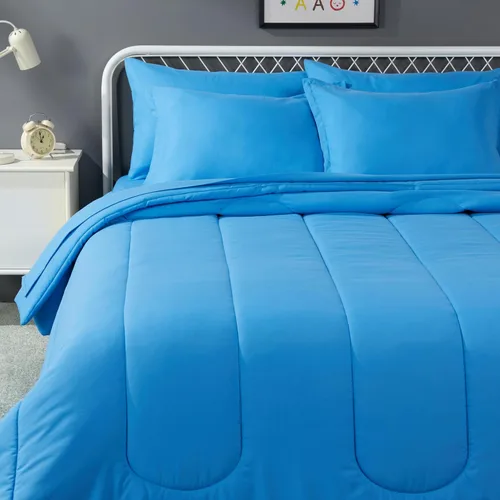 Vista 15 de Amazon Basics Juego de ropa de cama de microfibra de 5 piezas Bed-in-a-Bag para niños, individual, azul, sólido