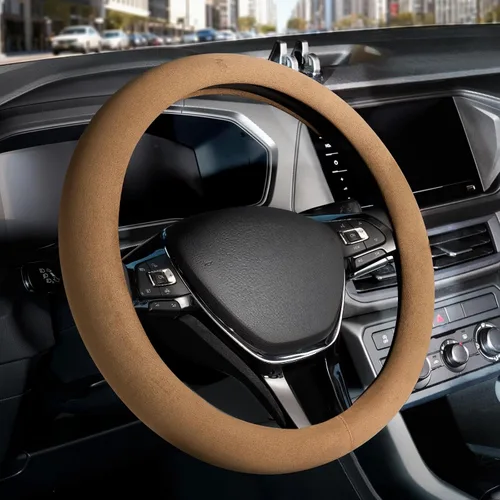 Vista 15 de FLORICH Funda para volante de automóvil, fundas de cuero de microfibra con forro antideslizante, protector elástico transpirable para volante