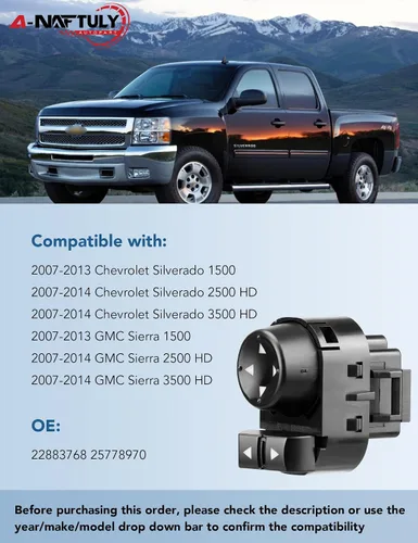 Vista 2 de Interruptor de espejo eléctrico compatible con Chevy Silverado GMC Sierra 1500 2500 HD 3500 HD 3500 HD 2007-2014, interruptor de control selector