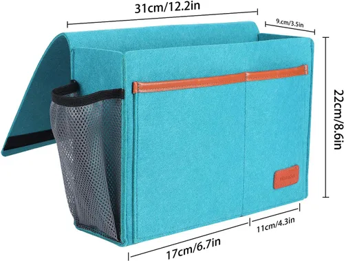 Vista 7 de Organizador de Mesita de Noche, Organizador de Almacenamiento de Cama para Control Remoto, Libros, Revista, Soporte para Laptop, Bolsa