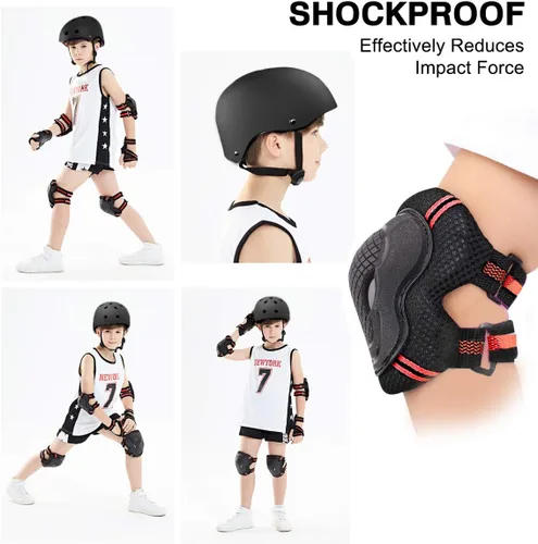 Vista 4 de Adjustable Skateboard Skate Helmet with Protective Gear Knee Pads Elbow Pads Wrist Pads for Youth Outdoor Sports, BMX, Skateboard, Scooter, Bike