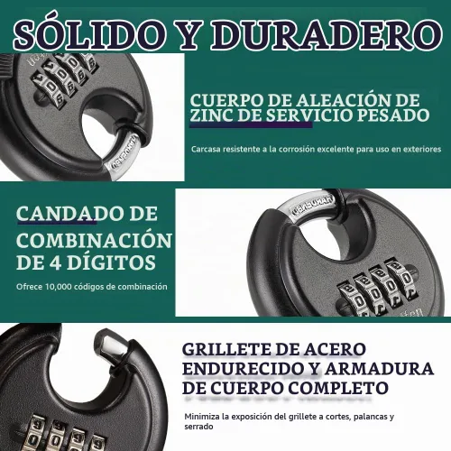 Vista 3 de Guliffen Cerradura combinada para exteriores para unidad de almacenamiento, bloqueo de disco resistente a la intemperie para cobertizos, puertas