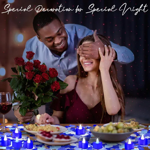 Vista 5 de Honoson 1000 pétalos de rosa artificiales con 24 velas LED en forma de corazón sin llama, decoraciones nocturnas románticas especiales para Blanco