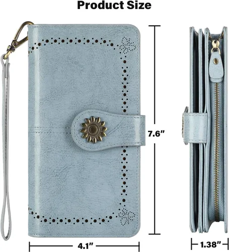 Vista 5 de Lavemi - Cartera de piel con bloqueo RFID para mujer, de gran capacidad, para llevarla a la muñeca