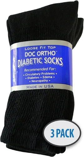 Vista 5 de Doc Ortho Calcetines de algodón para diabéticos de ajuste holgado para hombres y mujeres, 3 pares, cuello redondo
