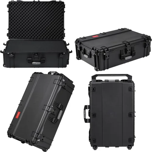 Vista 8 de Regetek Estuche con ruedas con espuma, 37 x 25.5 x 12 pulgadas, funda rígida de transporte con ruedas/3 asas grandes para cámara, herramienta