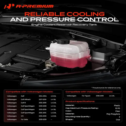Vista 3 de A-Premium Tanque de depósito de recuperación de desbordamiento de refrigerante [con tapa] Compatible con Volkswagen Jetta, Golf, Golf Alltrack, Golf