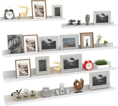 Vista 9 de Giftgarden Juego de 5 estantes flotantes de 24 pulgadas montados en la pared, estantes de pared de madera negra para baño, dormitorio, cocina, sala
