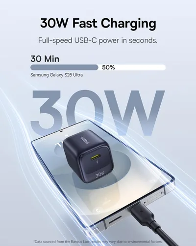 Vista 3 de Baseus - Bloque de cargador USB C de 30 W, paquete de 2 cargadores rápidos tipo C con cable USB-C, cargador de pared compacto para iPhone 17/16/15