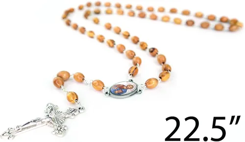 Vista 3 de TREE OF LIFE REV. 2214 Collar de rosario católico de madera de Israel, cuentas de rosario de madera de olivo con retrato de icono y colgante de cruz