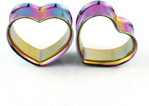Vista 5 de 10 unidades5 pares de dilatadores de oreja en forma de corazón, tapones de acero inoxidable para estirador de oído, joyería para mujeres y hombres