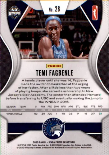 Vista 2 de 2020 Panini Prizm WNBA #28 Temi Fagbenle Minnesota Lynx Basketball Card