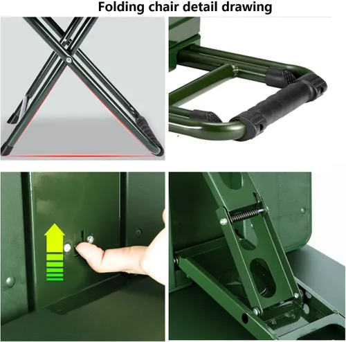 Vista 7 de Taburete plegable para silla de camping, taburete de pesca portátil Silla plegable multifuncional 3 en 1 con mesa auxiliar para acampar al aire