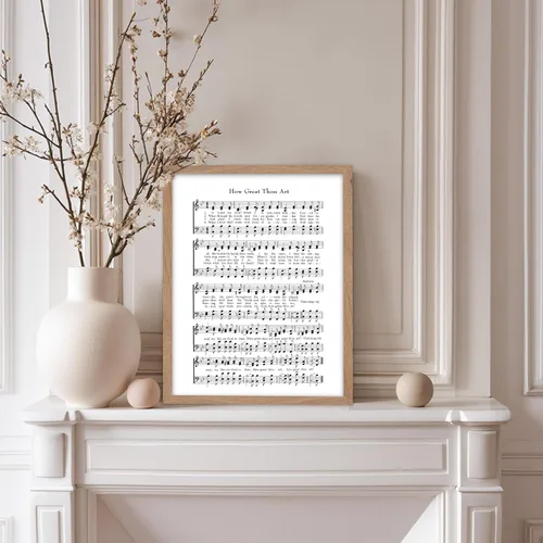 Vista 5 de Poster Master Póster de partitura de música vintage, impresión de himno retro, regalo para músico, amigo, "How Great Thou Art, himno, verso