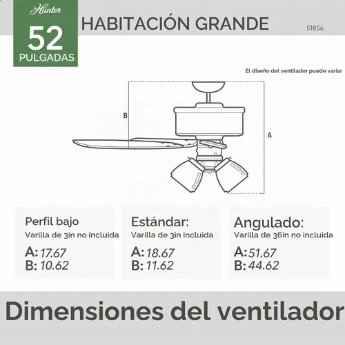 Vista 10 de Hunter Crestfield, ventilador de techo, para interiores, 5 aspas, 52 bronce noble