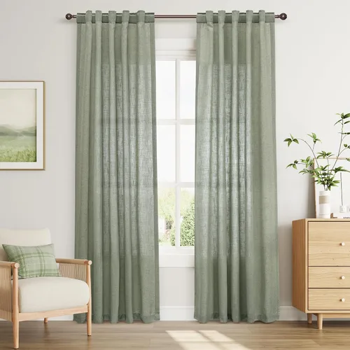 Vista 109 de Joywell - Cortinas de lino de 96 pulgadas de largo para sala de estar Natural