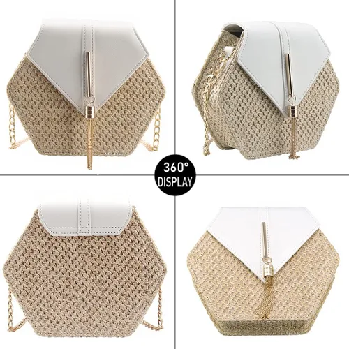 Vista 5 de Bolso bandolera de paja para mujer Blanco