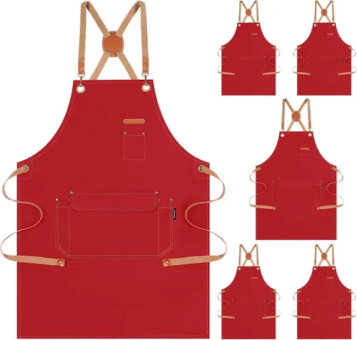 Vista 13 de Genixart Delantal de chef para hombres y mujeres con caja de regalo, delantal con espalda cruzada con bolsillos para cocina, cocina, hornear, Negro