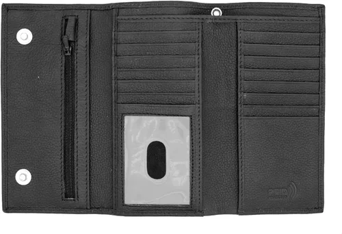 Vista 12 de Cartera larga de cuero genuino para hombre, triple cubierta de chequera, bloqueo RFID, múltiples ranuras para tarjetas, bolsillo con cremallera