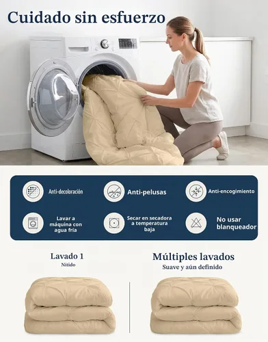 Vista 8 de LANE LINEN Juego de edredón individual de 5 piezas - Ropa de cama con diseño clásico de puntada pintuck - con 1 edredón, 1 funda de almohada, 1