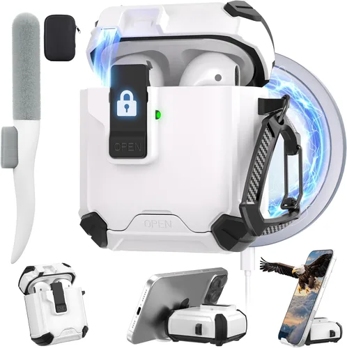 Vista 41 de Maxjoy Funda protectora para AirPods 4 2024, funda protectora para AirPods de 4ª generación con bloqueo automático, compatible con MagSafe, Verde