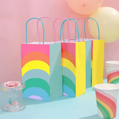 Vista 3 de Cmecial Juego de bolsas de regalo (paquete de 18) – Papel arcoíris a granel tamaño pequeño – Fiesta, cumpleaños, baby shower, Acción de Gracias