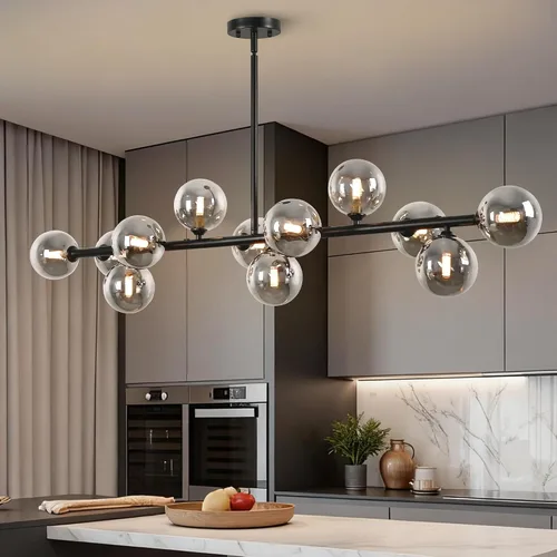 Vista 9 de Candelabros lineales para comedor de 10 luces, lámpara lineal moderna Sputnik, lámpara de techo Sputnik, luces de isla de 40 pulgadas para cocina