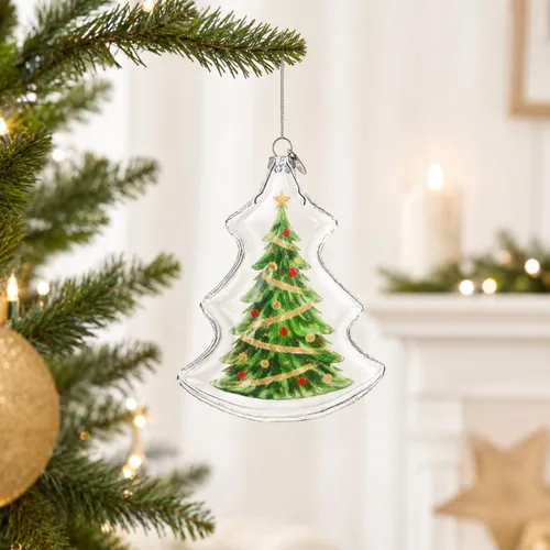 Vista 2 de Elegante árbol de Navidad transparente - Adorno de Navidad de vidrio soplado