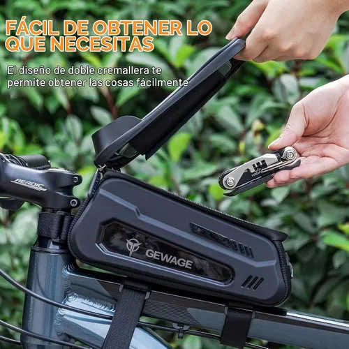 Vista 6 de GEWAGE Bolsa de montaje para teléfono de bicicleta y bomba de neumáticos de bicicleta, multiherramienta para bicicleta con palanca de neumáticos
