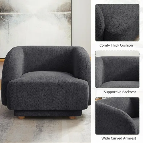 Vista 4 de VANOMi Silla de sala de estar de gran tamaño, sillas de barril modernas y cómodas, sillón individual con patas de madera, sillón tapizado