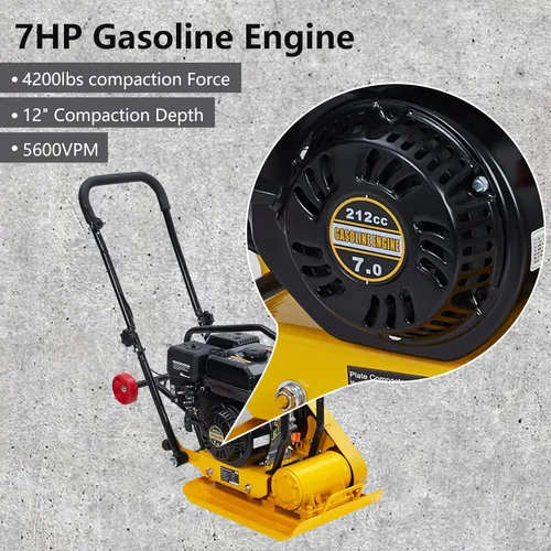 Vista 4 de GarveeHome 7HP Plataforma compactadora de pisón, motor de gas de 212 CC, manipulación vibratoria de compactación de 4200 libras, 22.1 x 15.9