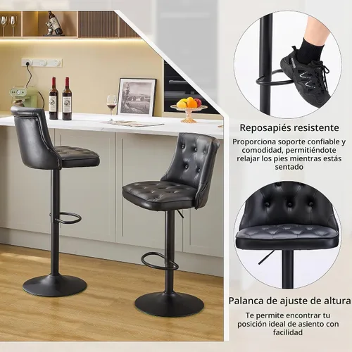 Vista 6 de FIRAVOE Juego de 2 taburetes giratorios de cocina, altura ajustable de 25 a